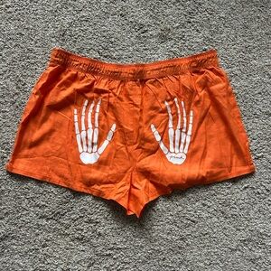 Victorias Secret PINK Orange Skeleton Hand PJ Print Shorts NWT